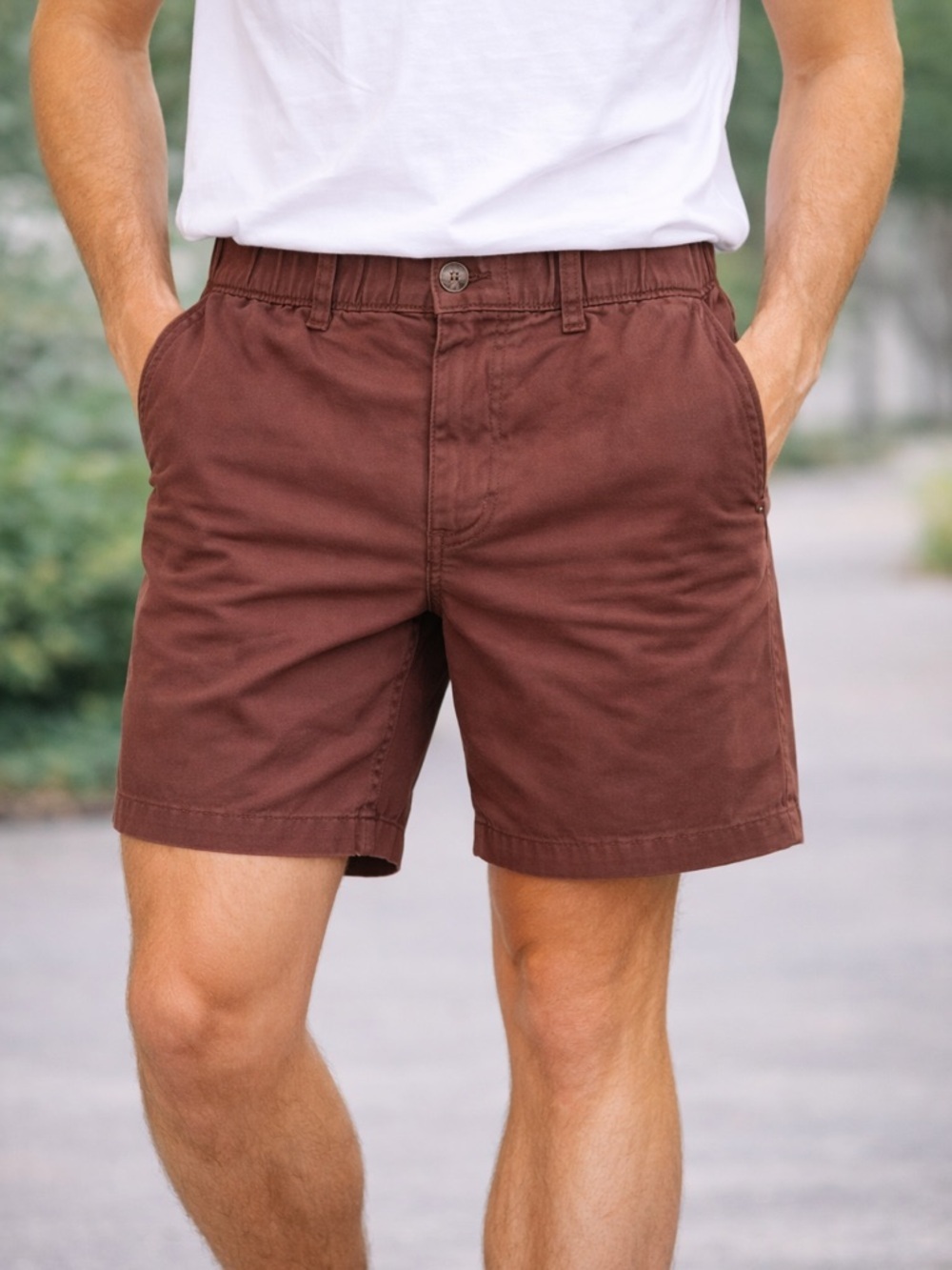 Maamgic Brown Casual Chino Shorts Elastic Waist Flat Front Summer Lightweight